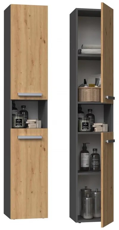 Riano MIX Nel I fürdőszoba szekrény, 31x174x30 cm, antracit-tölgy