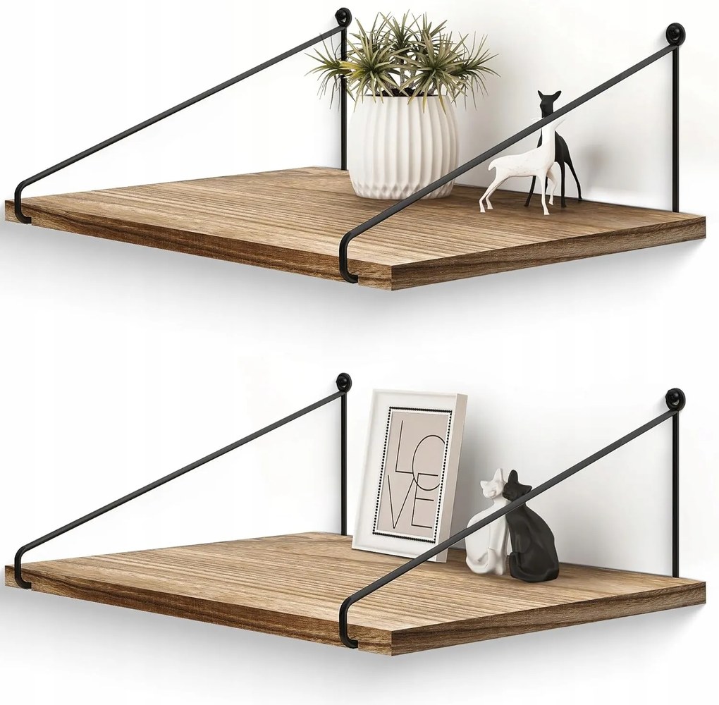 Fali Polc Rusztikus Fa Acél 42 x 30 cm 2DB