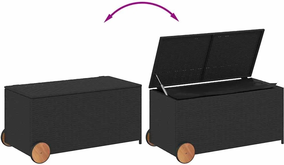 vidaXL fekete polyrattan kerti tárolóláda kerekekkel 190 L