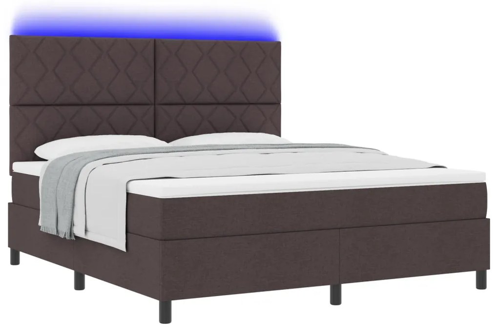 Rugós ágy matraccal és LED - sötétbarna - 180 x 200 cm szövet.
