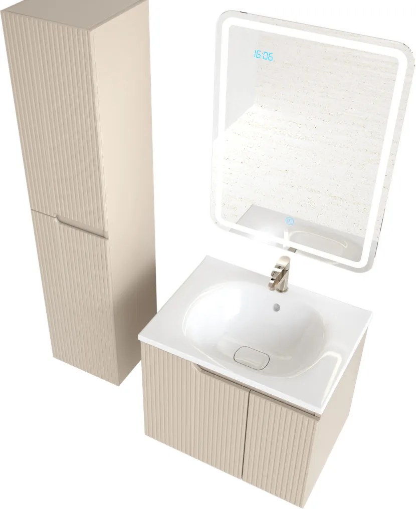 Piramida EURIDIKA fali fürdőszobabútor - műmárvány mosdóval -2 ajtós - PINO BÉZS - 65 x 48 x 53 cm
