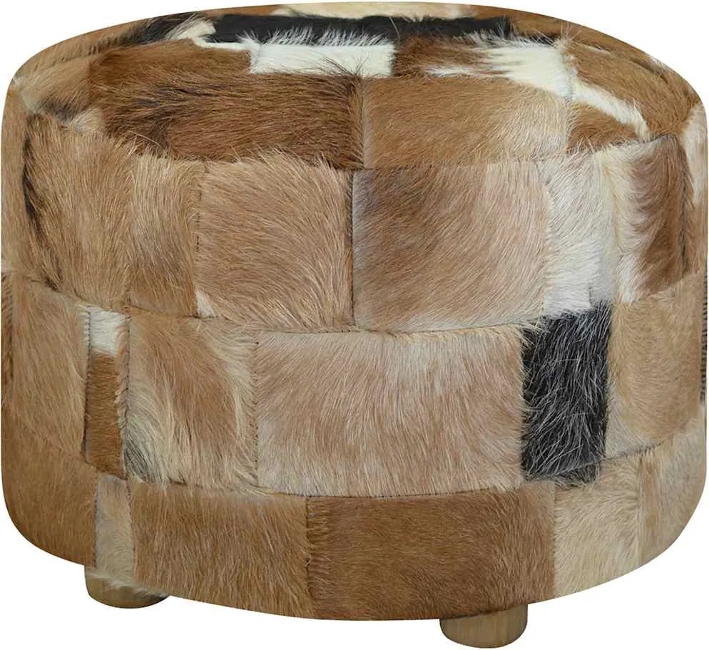 vidaXL kerek kecskebőr puff 50 x 50 x 45 cm