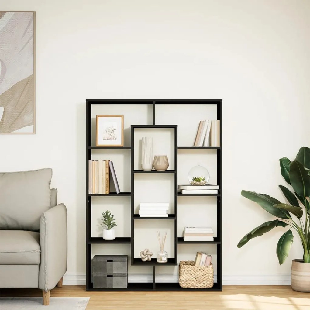 fekete szerelt fa könyvszekrény 102 x 29 x 143 cm
