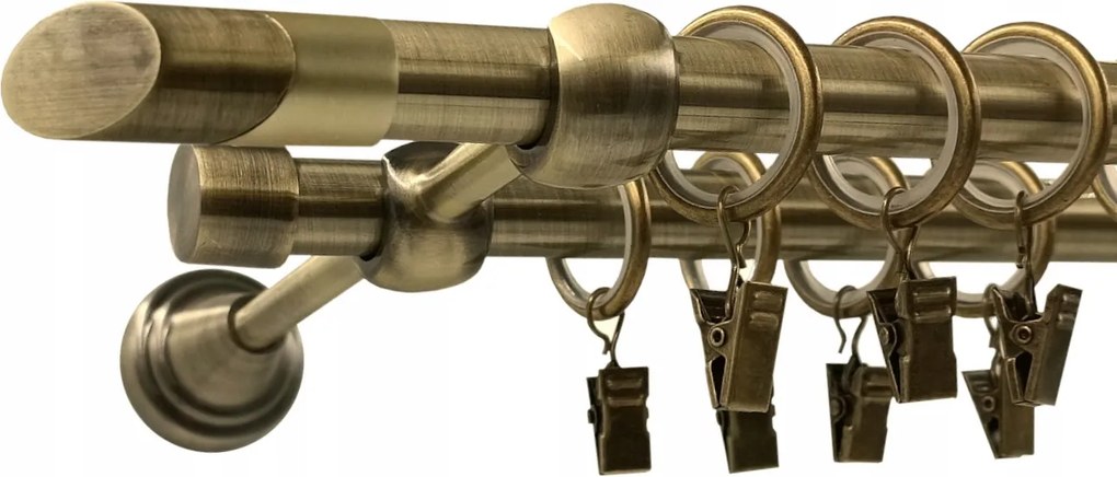 Függönykarnis Dupla Fém arany színű antik mix végek 16+16 mm 120 cm
