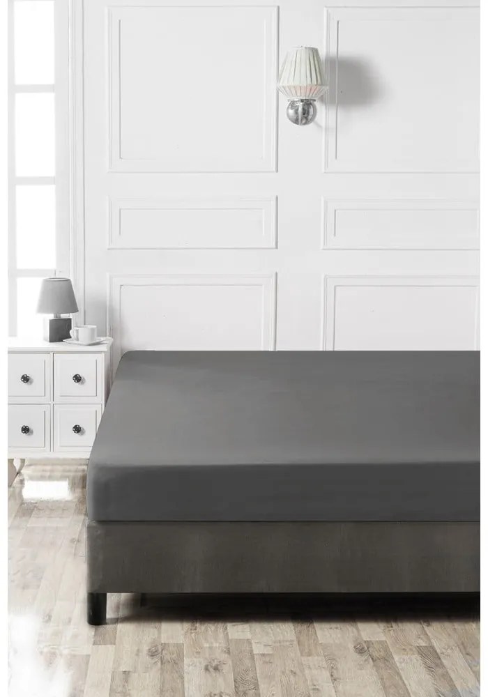 Antracitszürke gumis pamut lepedő 140x200 cm – Mijolnir