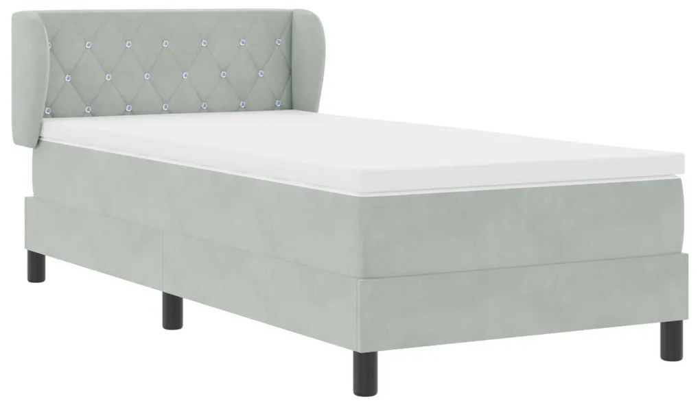 Boxspring Ágy Mattal Világosszürke 90x200 cm Bársony