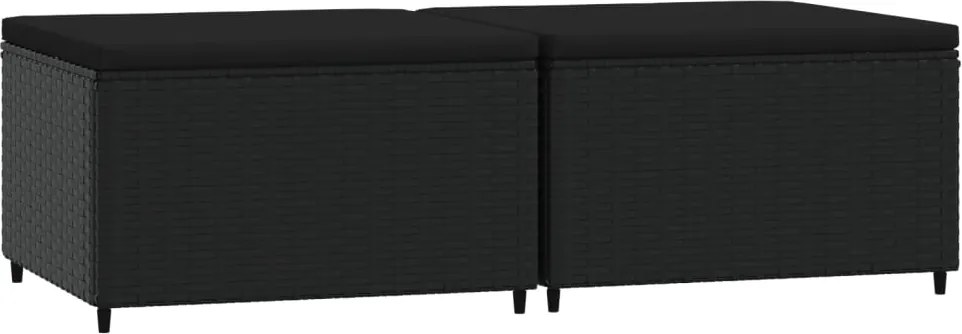 vidaXL 2 db fekete polyrattan kerti lábtartó párnákkal