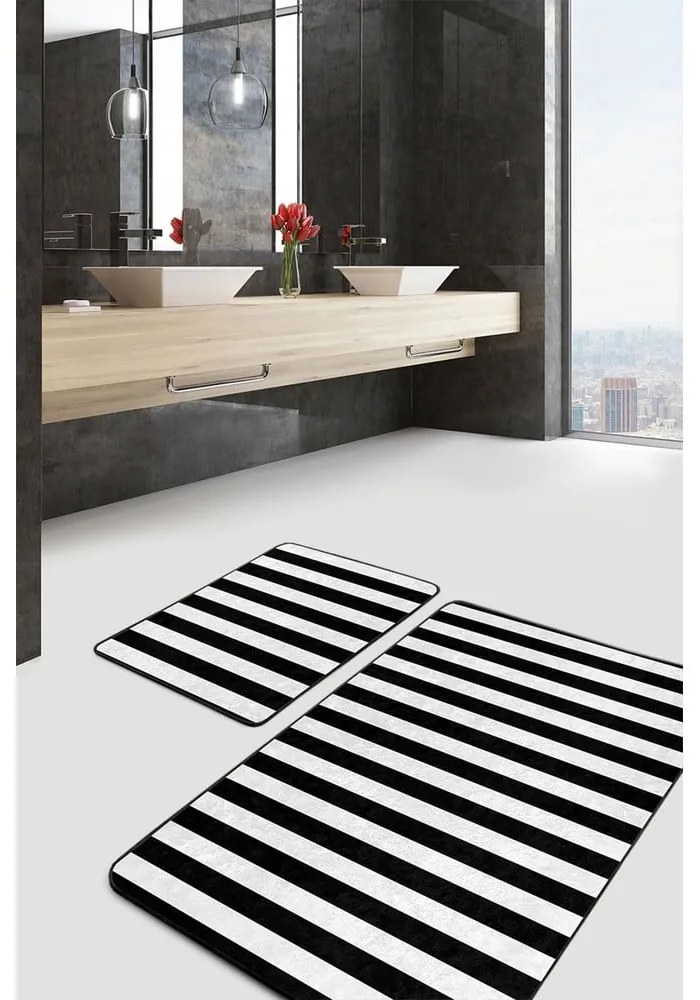 Fehér-fekete fürdőszobai kilépő szett 2 db-os 60x100 cm – Mila Home