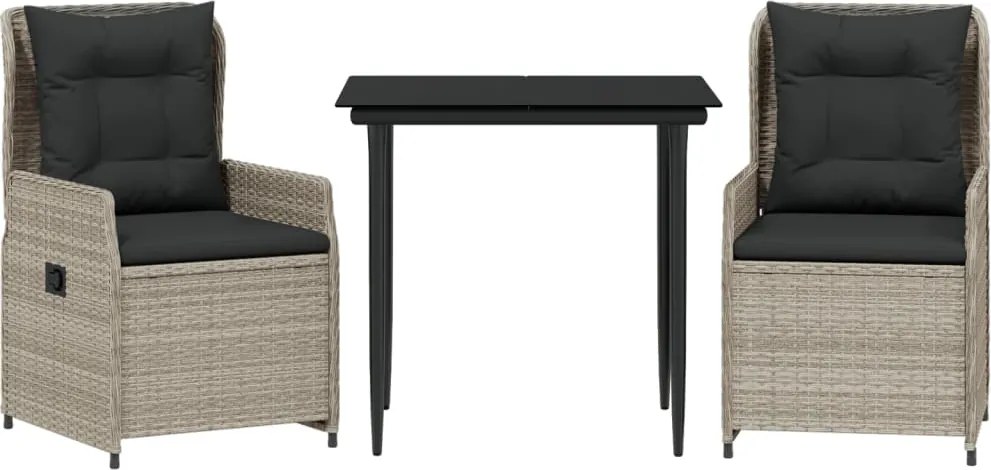 vidaXL 3részes világosszürke polyrattan kerti étkezőgarnitúra párnával