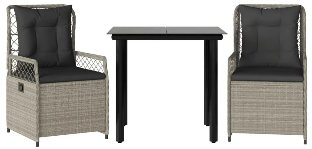 3részes világosszürke polyrattan kerti étkezőgarnitúra párnával