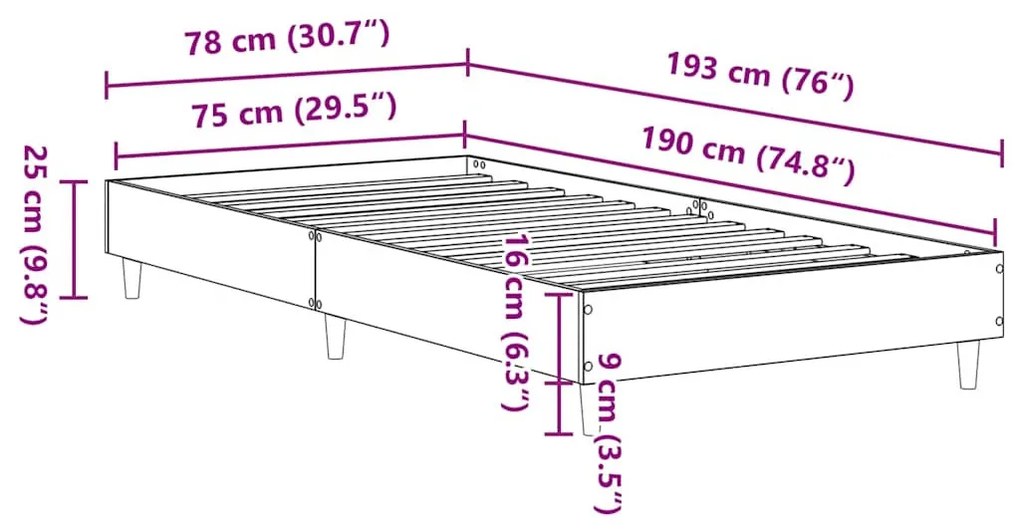 betonszürke szerelt fa ágykeret matrac nélkül 75 x 190 cm
