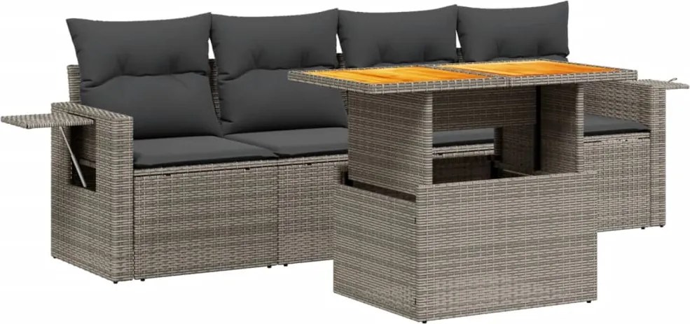 vidaXL 5 részes bézs polyrattan kerti ülőgarnitúra párnákkal