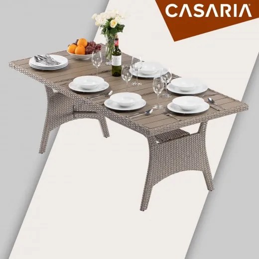 Casaria® Rattan asztal Takeo 190x90x75cm - krém