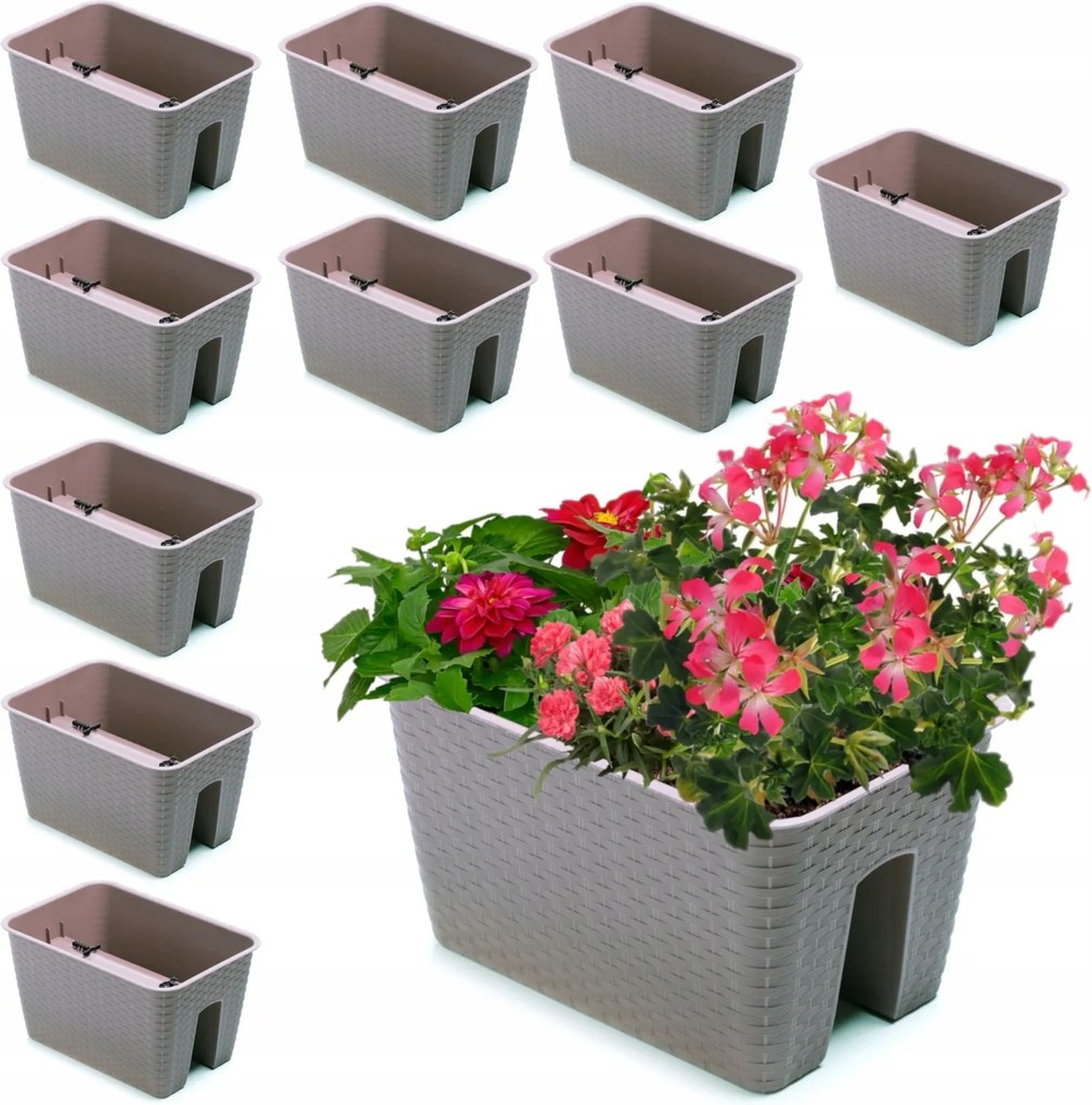 10x Virágtartó doboz 27,2 cm x 39,6 cm Rattan Mokka 13 L korlát