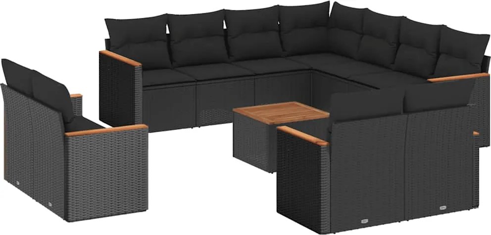 vidaXL 12 részes fekete polyrattan kerti ülőgarnitúra párnákkal