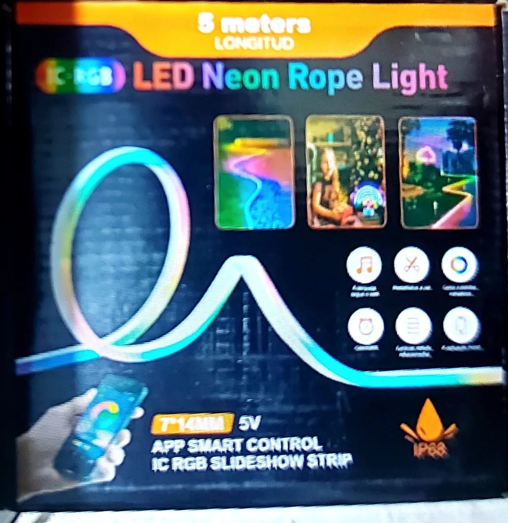 Neon LED szalagfény 5M - Applikációval és távirányítóval - IC-RGB - 7*14MM