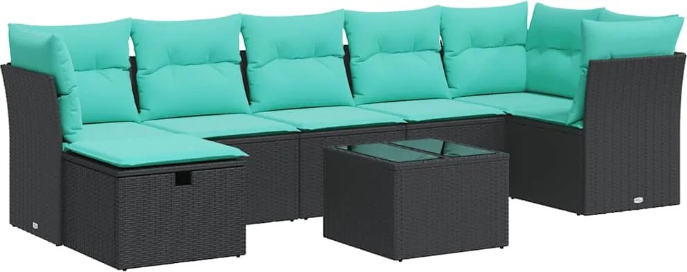 vidaXL 8 részes fekete polyrattan kerti ülőgarnitúra párnákkal