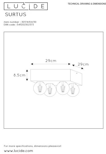 Lucide 30174/04/30 - Mennyezeti lámpa SURTUS 4xE27/60W/230V