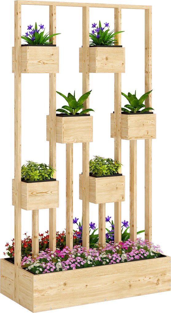 Outsunny fenyő magasított virágláda léckerettel, 90 x 45 x 170 cm — Kúszónövényekhez, erkélyre és teraszra | Aosom