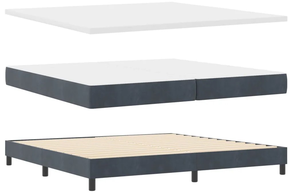 Boxspring Ágy Mattal Sötétszürke 200x200 cm Bársonyos