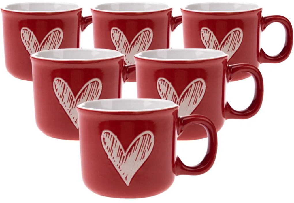 6 darabos kerámia bögrés szett Srdíčko I, 90 ml,piros