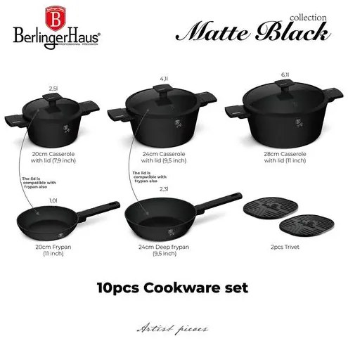 BerlingerHaus 10 részes edénykészlet Matte Black Collection BH/8197NN