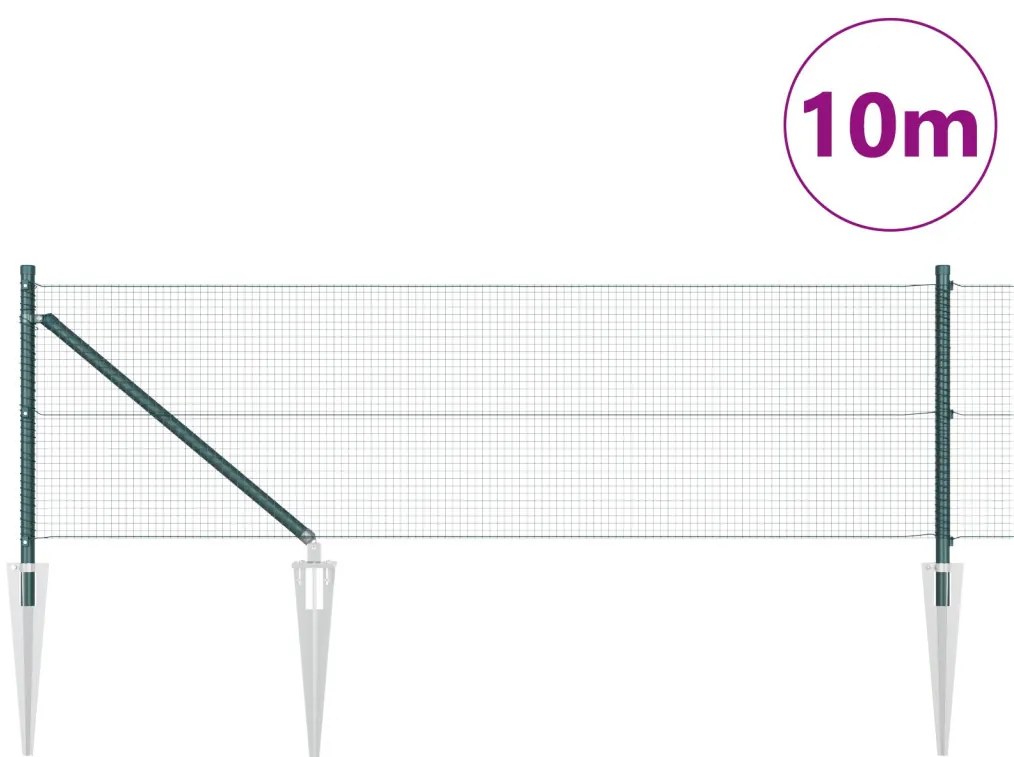 Hegesztett Drótkerítés 7 Cölöppel Zöld 0.4x10 m Acél