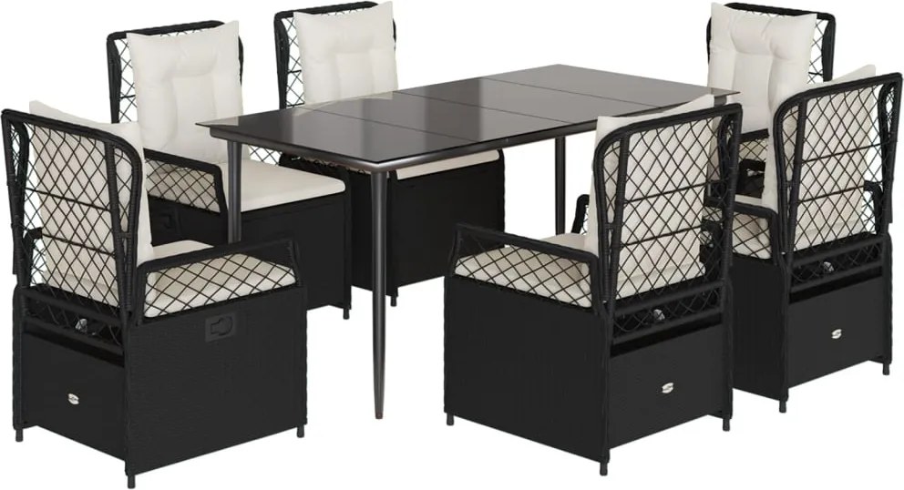 vidaXL 7 részes fekete polyrattan kerti étkezőgarnitúra párnával