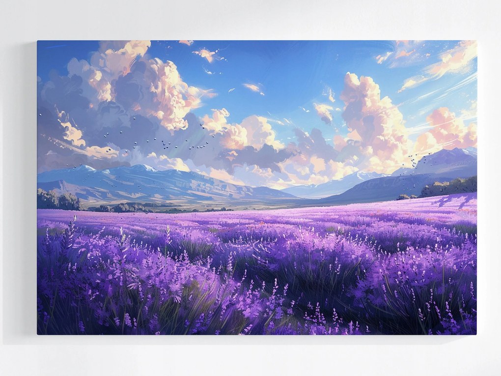 Poszter Tájkép Hegyek Dombok Mezők Levendula Felhők 60x40