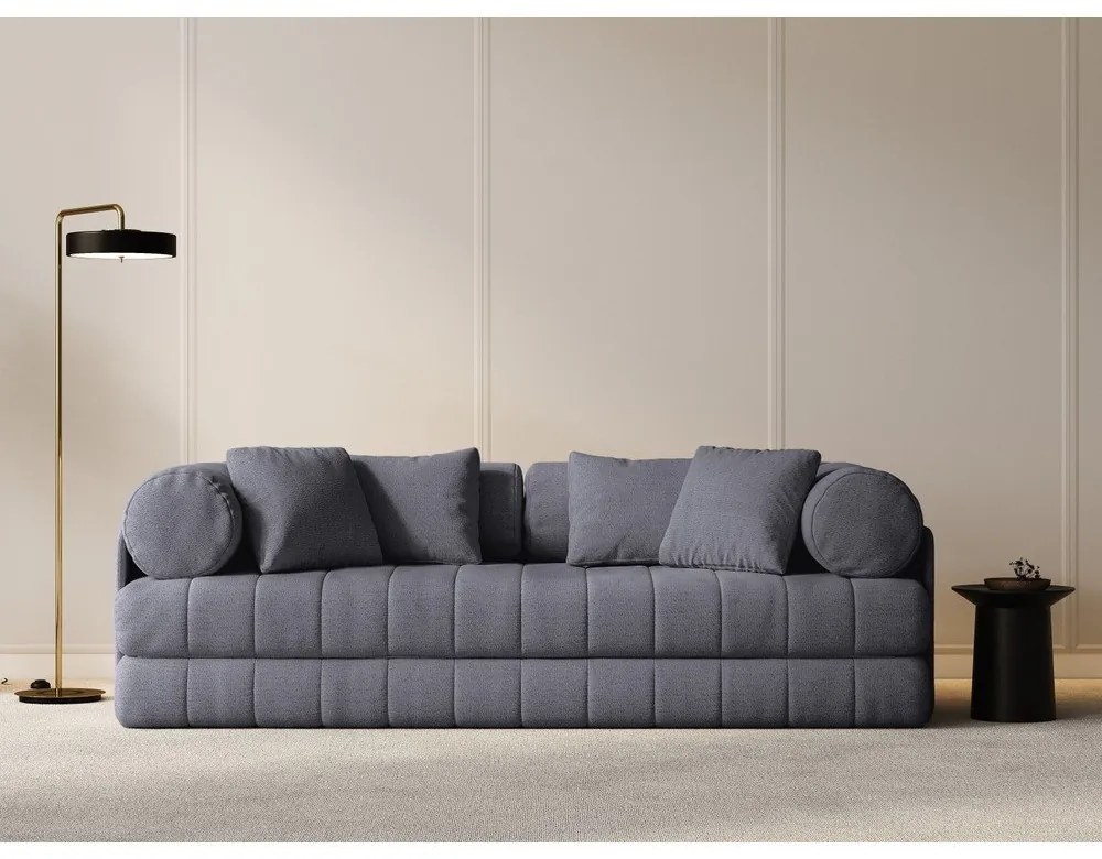 Sötétszürke buklé kinyitható kanapé 206 cm Kemi – Cosmopolitan Design