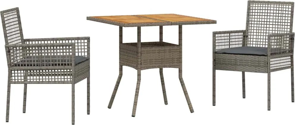 vidaXL Kert étkező szett 3 pcs Szürke polirattan