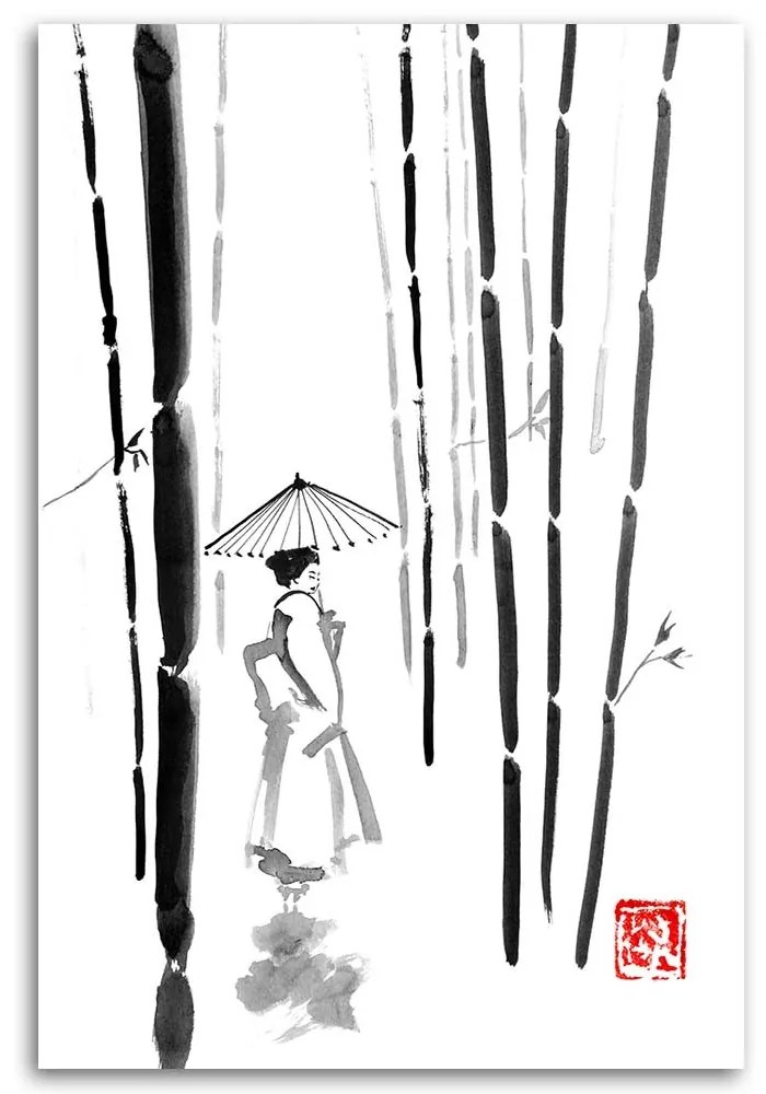 Gario Vászonkép Gésa bambuszokban - Péchane Méret: 70 x 100 cm