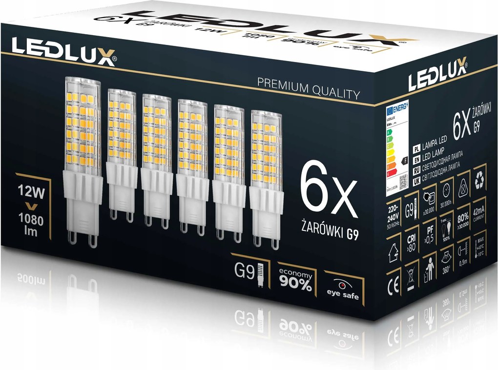 6X Led izzó G9 12W =95W meleg semleges hideg prémium Ledlux nem villog