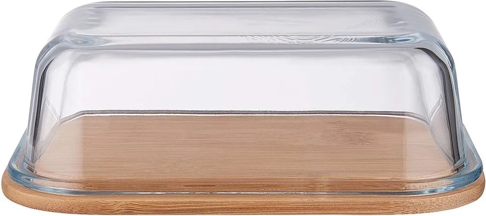 BAMBOO bambusz vajtartó, üveg fedéllel 17,5 x 13cm