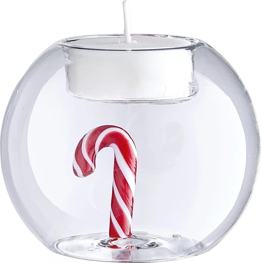MERRY BRIGHT üveg gyertyatartó gömb Ø8cm , cukorpálca