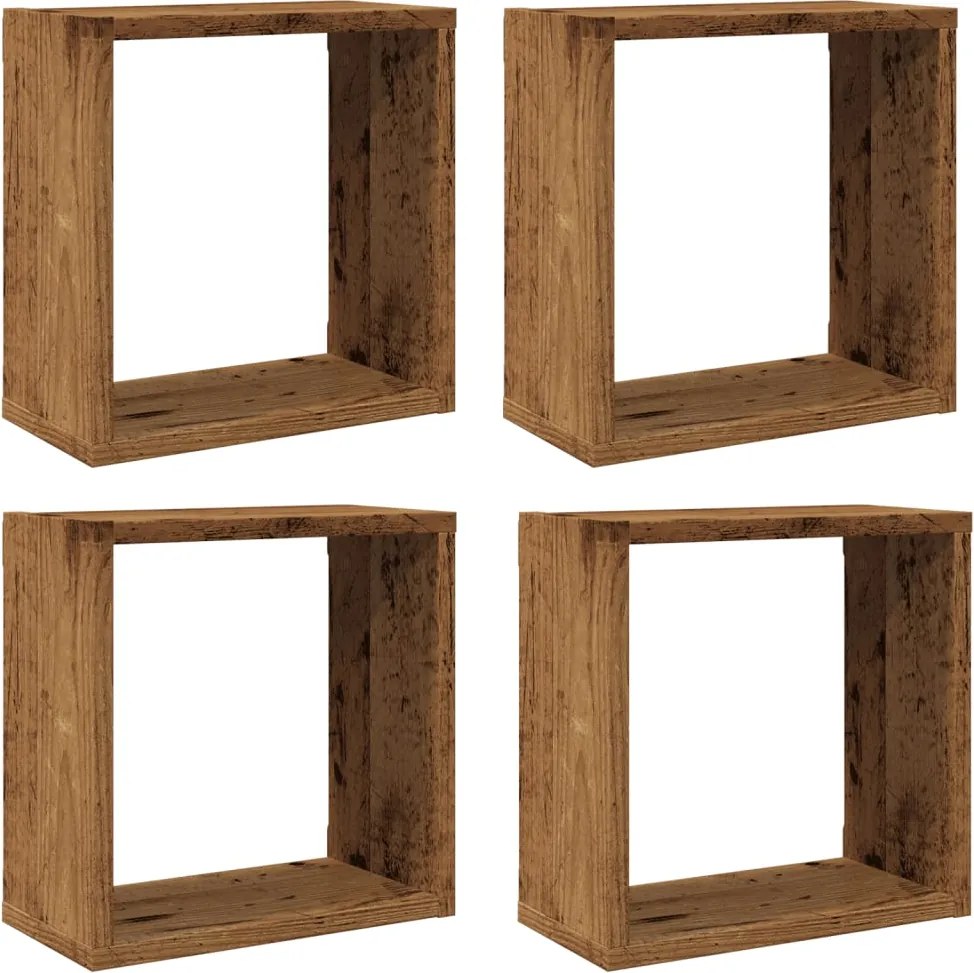 vidaXL 4 db antik fa színű szerelt fa fali kockapolc 30x15x30 cm