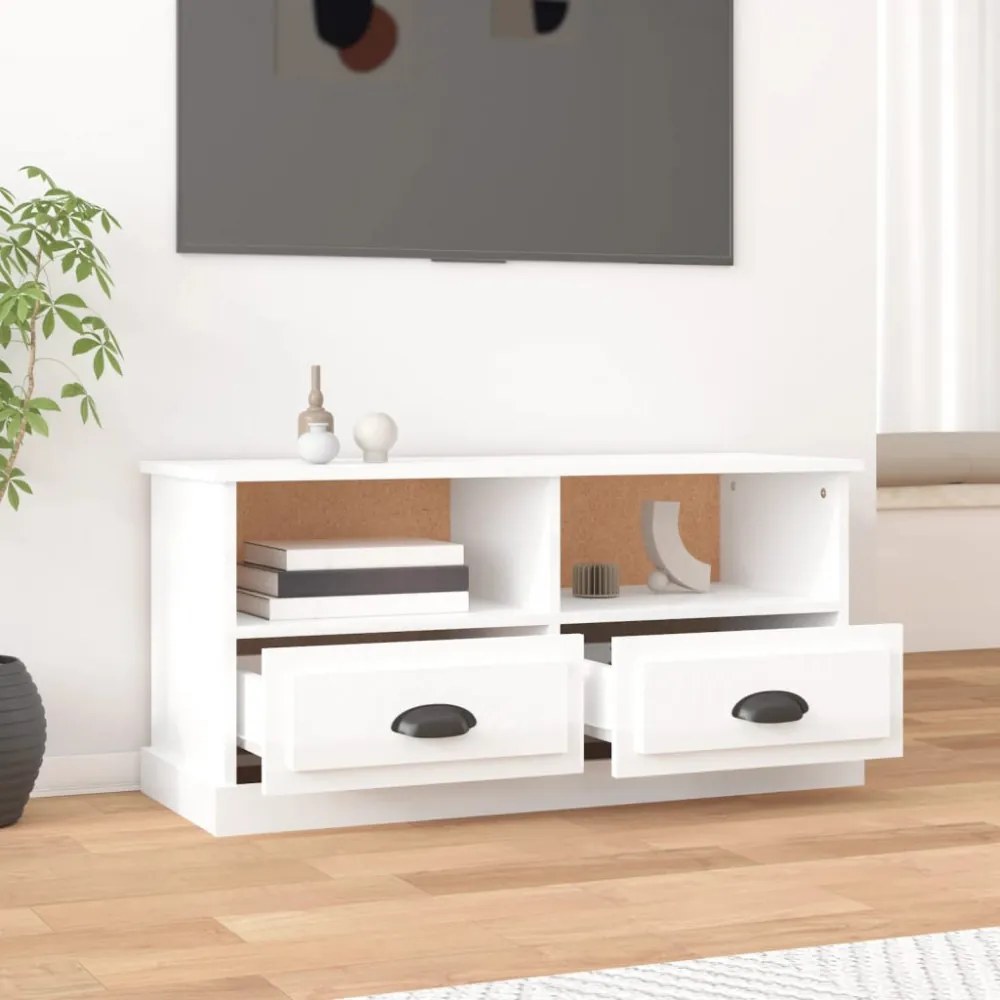 fehér magasfényű szerelt fa TV-szekrény 93x35,5x45 cm