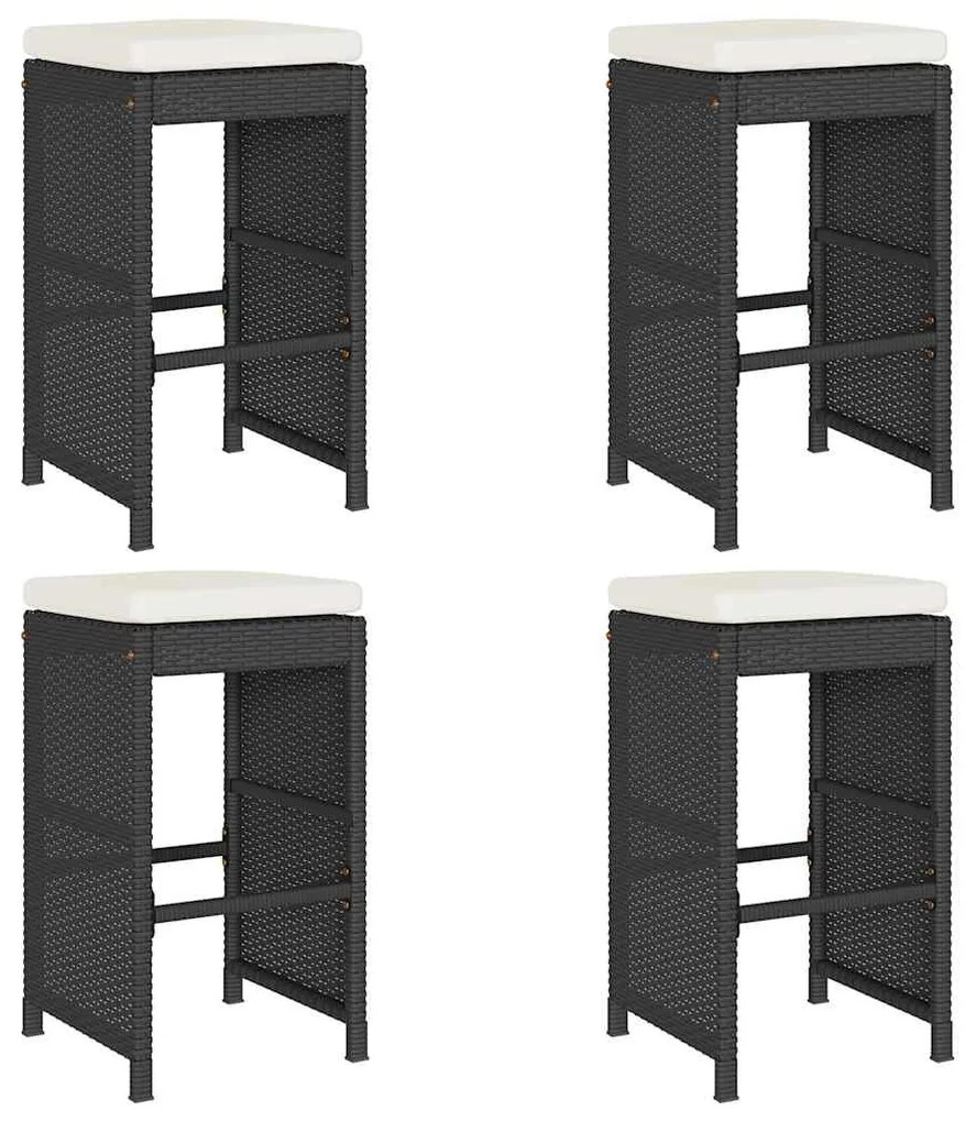 4 db fekete polyrattan kerti bárszék párnával