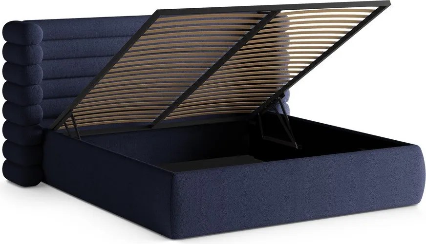 Kék kárpitozott ágyneműtartós franciaágy ágyráccsal 180x200 cm Mount – Micadoni