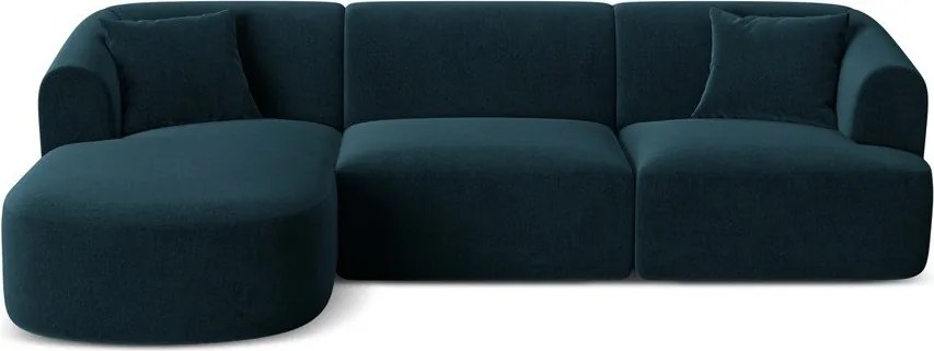 Petróleum színű bársony sarokkanapé (bal oldali-heverő résszel) Campi – Cosmopolitan Design