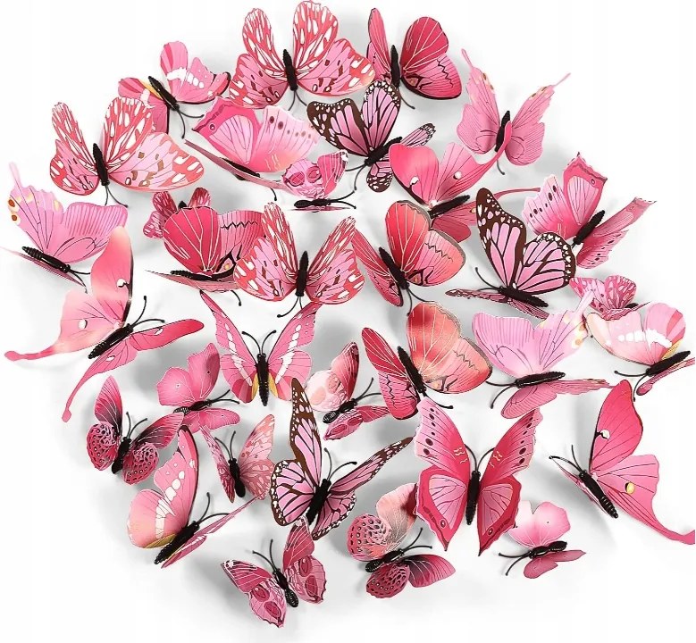 3D pillangók fali dekoráció, mágneses matricák 62 db
