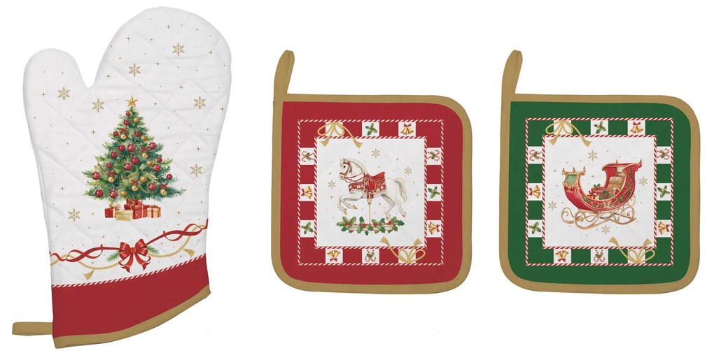 Karácsonyi pamut edényfogó kesztyű és 2 db edényalátét szett Christmas Tale