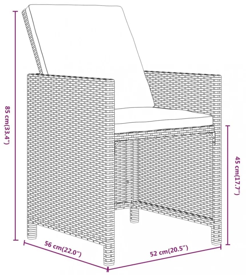 13 részes fekete polyrattan kerti étkezőgarnitúra párnákkal