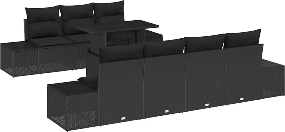 vidaXL Kerti Kanapé Szett 8 pcs Fekete Poli rattan és porfestett acél