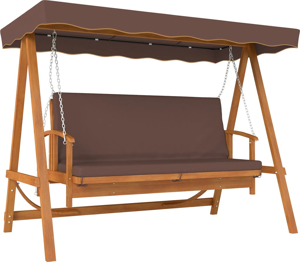 Outsunny 2 az 1-ben Hollywood Felső Kerti Hintaágy, Hátradőlő Funkcióval, 3 Személyes Fából Készült Kerti Hinta, Nappali Kanapé Párnával, 330 kg-ig, K