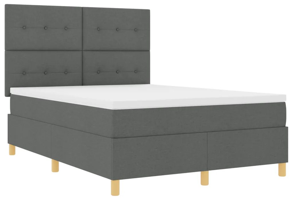 box spring ágy matraccal és LED-del sötétszürke 140x190 cm szövet