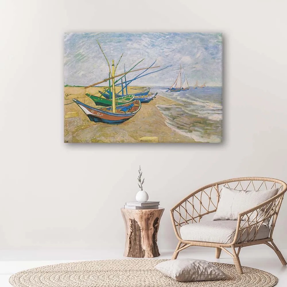 Gario Vászonkép Halászcsónakok a strandon Saintes-Maries-de-la-Merben - Vincent van Gogh, reprodukció Méret: 120 x 80 cm