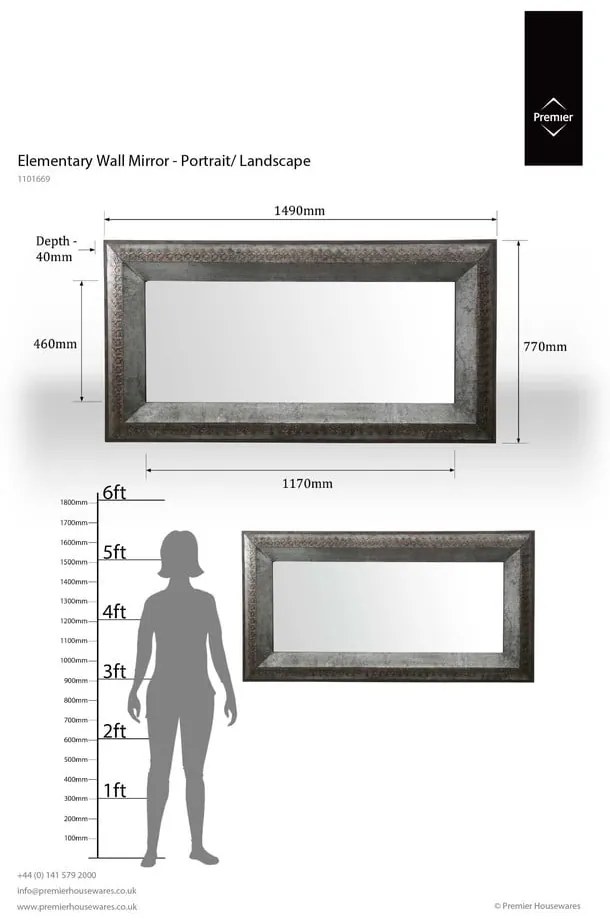 Fali tükör 77x149 cm Elementary – Premier Housewares