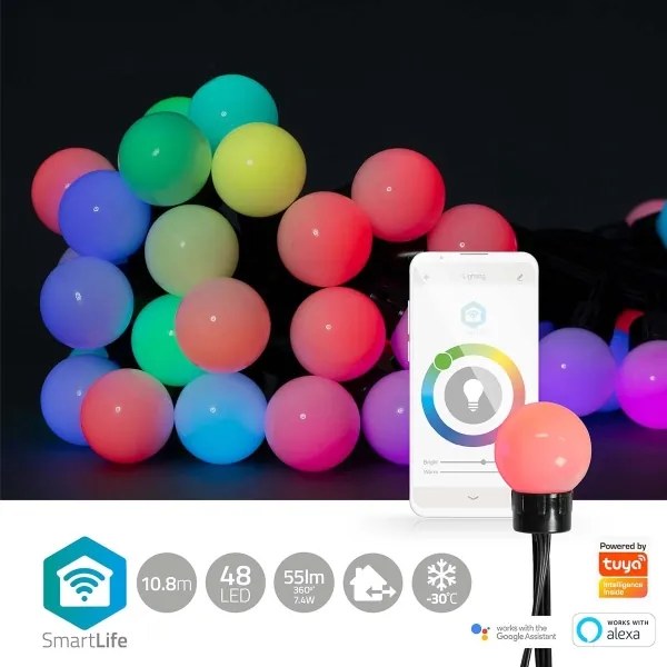 Nedis WIFILP02C48 - LED RGB Dekoratív lánc 48xLED 13,8m IP65 Wi-Fi Tuya