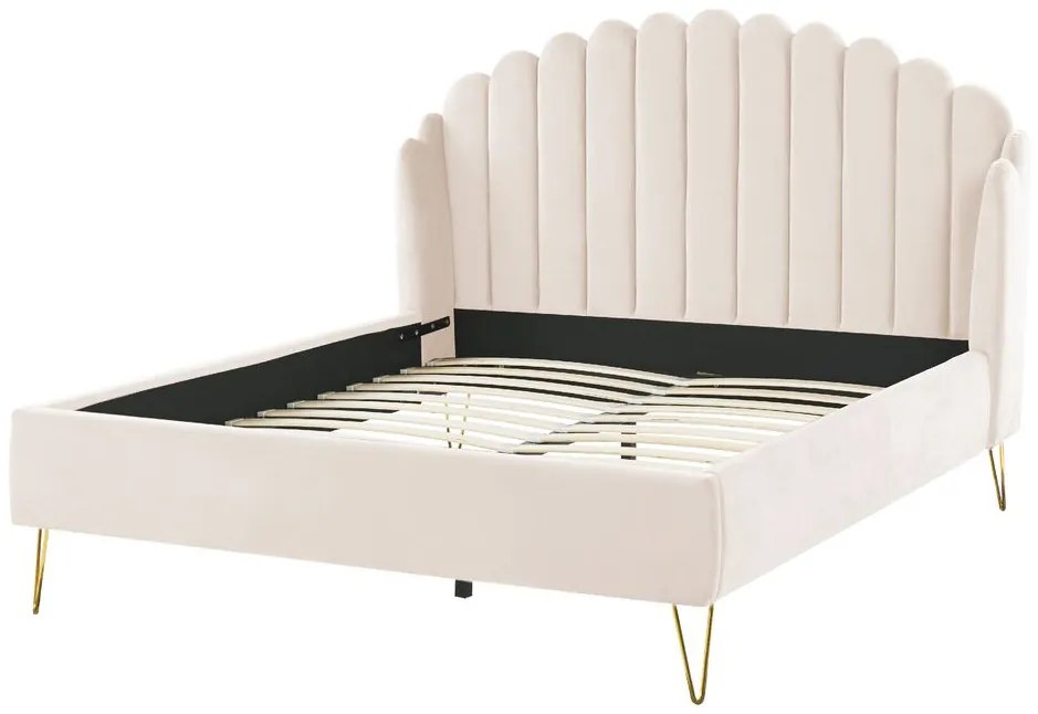 Franciaágy 140 cm Alise (bézs bársony) (ágyráccsal). 1077500